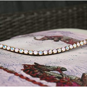 GlücksHucke Stirnriemen Pferd ‚Lavender‘ mit Glitzer-Steinen in Rosa & Crystal AB, geschwungen (VB/Cob, Lederfarbe Schwarz)