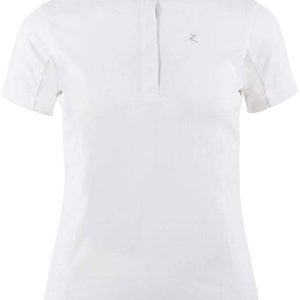 HORZE Blaire Reitshirt Damen Kurzarm Funktionshirt Tuniershirt Atmungsaktiv Nanotex Gewebe LSF 30+ Wandelbaren Kragen, Großen: 32-46, Blau/Weiß