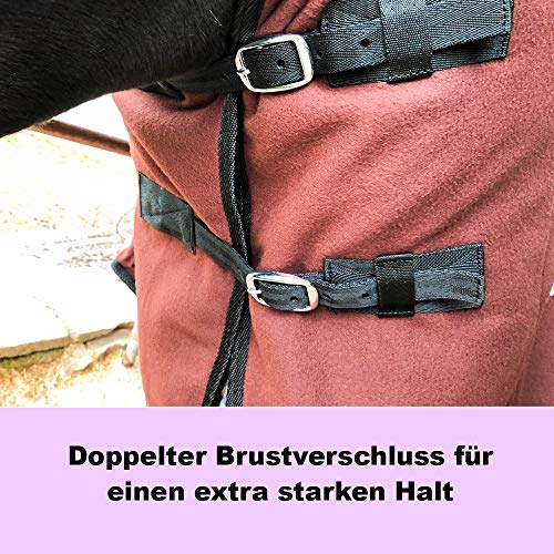 Abschwitzdecke Pferd mit Schweifriemen und Kreuzgurt - Stalldecke Pferd aus Fleece, Abschwitzdecke (Braun, 165 cm) – Bild 2