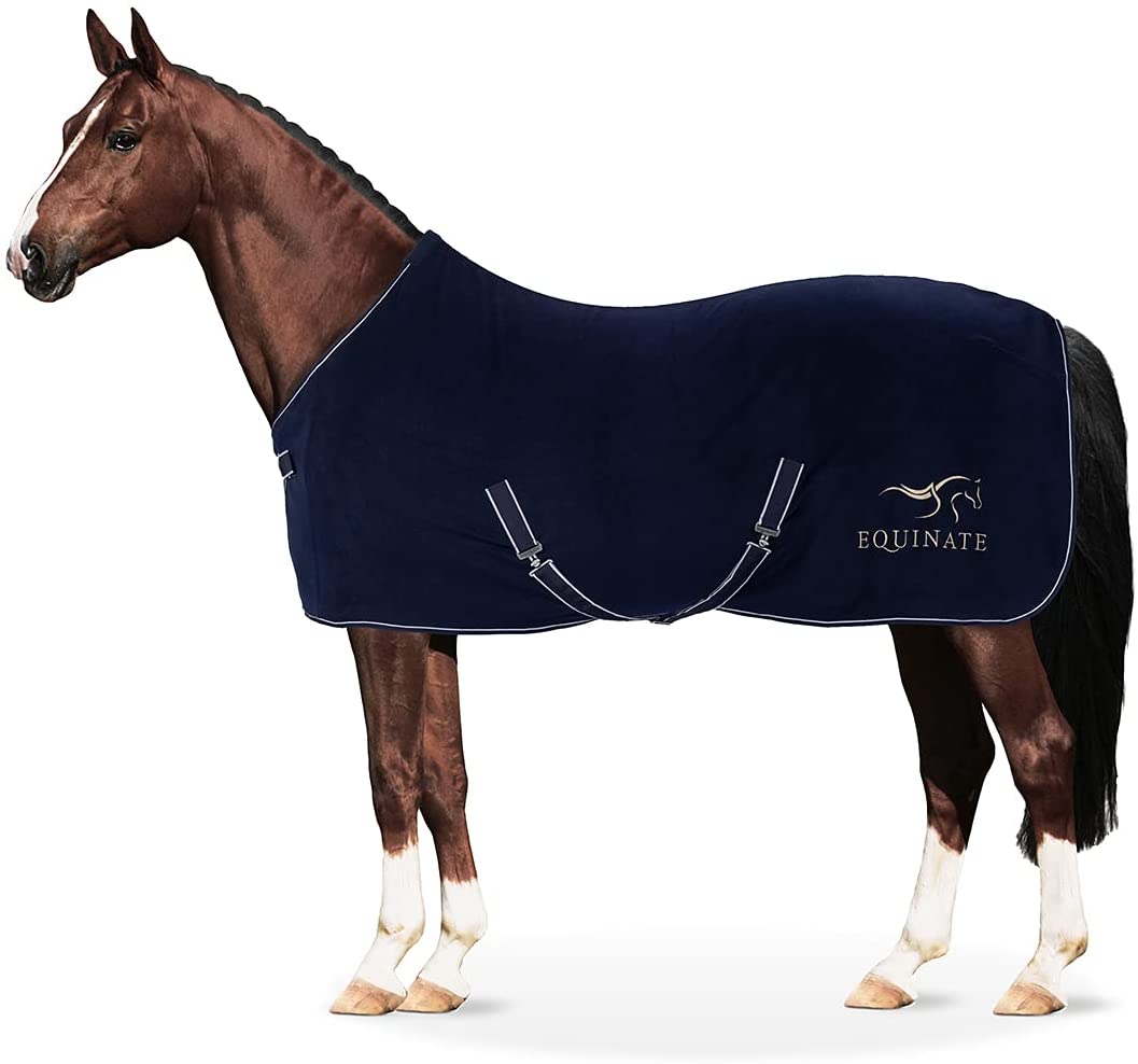 Equinate Abschwitzdecke Nevada aus Fleece mit Widerristpolster und Kreuzbegurtung 165cm Navy