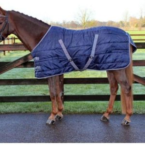 QHP Stalldecke Start Nylon 300 g blau Füllung Kreuzgurte Schweiflatz Beinschnüre (125 cm, Dunkelblau)