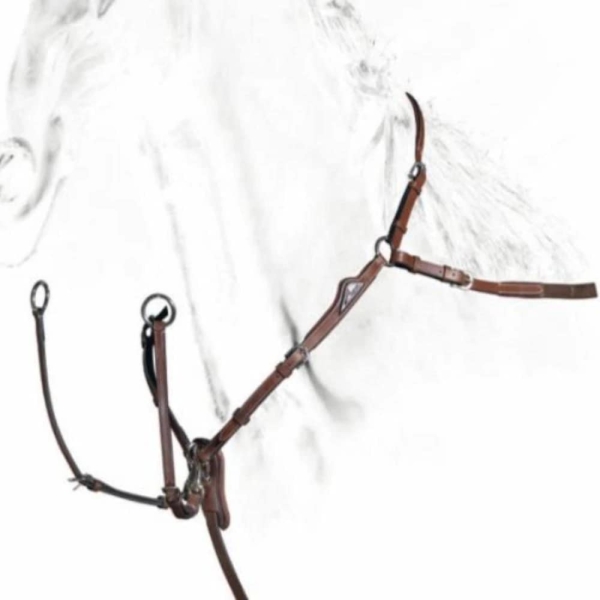 Equiline Vorderzeug Breastplate with Double Regulation Leder, braun, mit silbernem Emblem