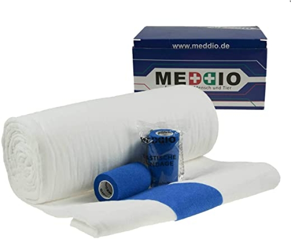 Mullwatterolle 40x500cm + 12 Haftbandagen 10cm blau Anguß-Verband Pferde-Hufe