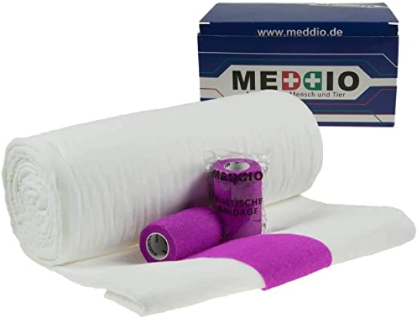 Mullwatterolle 40x500cm + 12 Haftbandagen 10cm purple Mull Kohäsive Fixierbinde