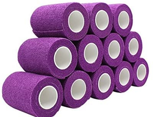 nilo Haftbandagen – 12 Rollen 5cm x 4,5m selbsthaftende elastische atmungsaktive Bandage, Fußverband, Pfotenverband, Erste Hilfe, Stützverband (Lila)