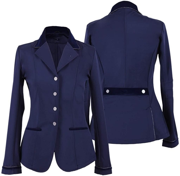 QHP Damen Turniersakko Turnierjacket Lily Softshell mit Knöpfen aus Stasss-Steinen und Versch. SAMT- und Glitzerdetails