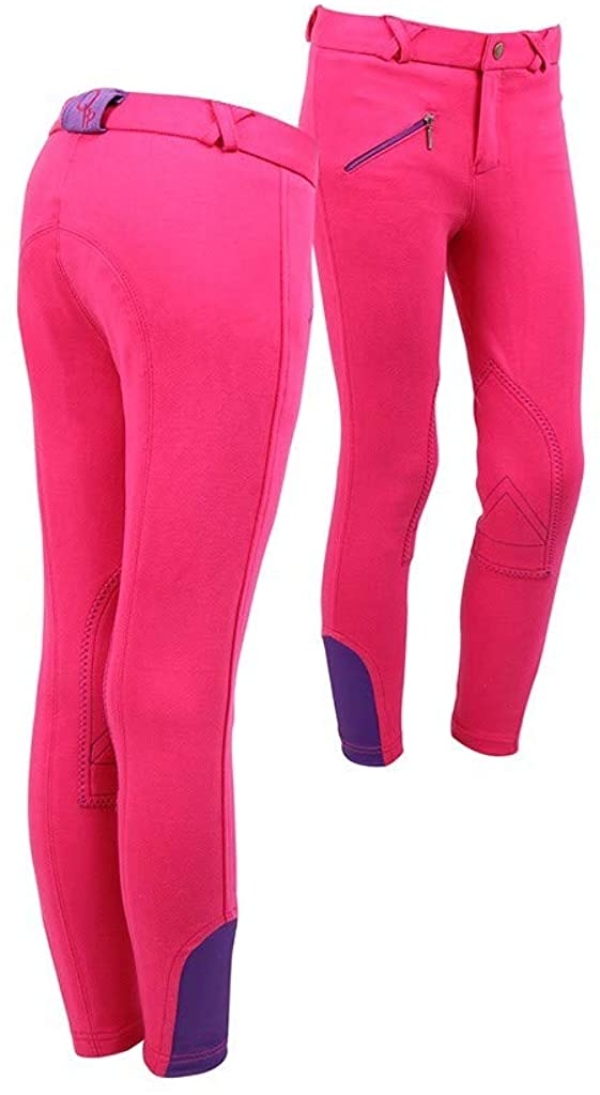 QHP Modische Reithose Junior Kinderreithose Stoff-Kniebesatz